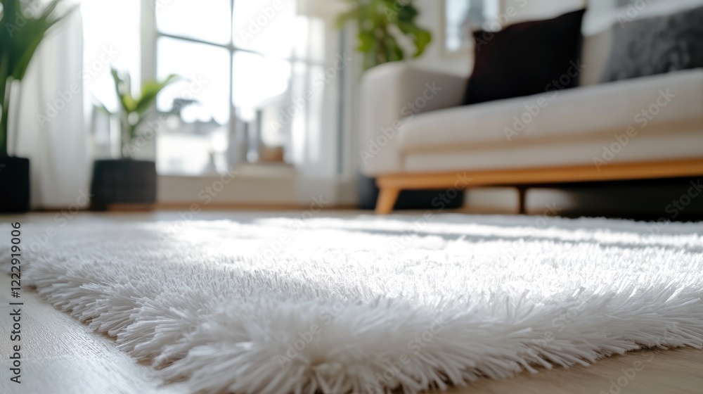 Leinwandbilder fluffy white rug in a warm living room setting enhancing comfort with natural light and ample empty 