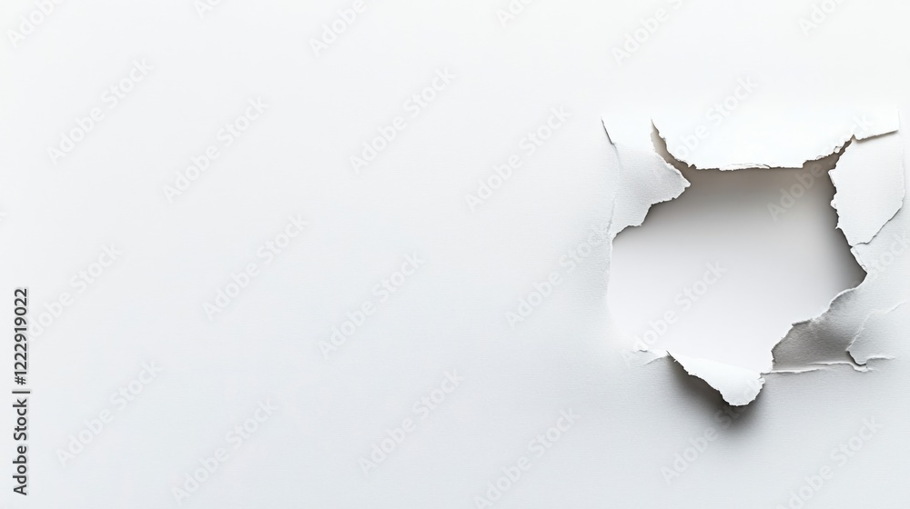 Aufkleber Close up of a torn hole in white paper creating empty space for business concepts and text placements on a clean background