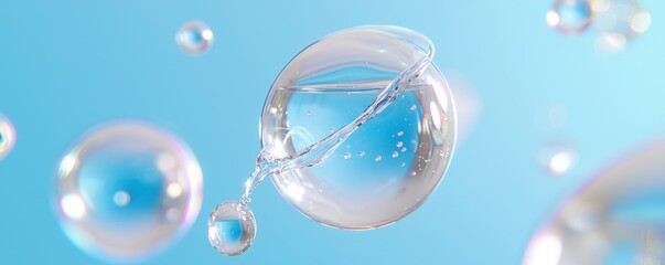 A serene image of translucent soap bubbles floating against a soft blue background, conveying a sense of lightness and tranquility.