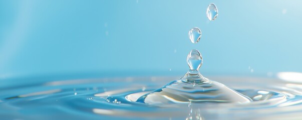 A close-up view of a water droplet creating ripples in a calm blue surface, capturing the beauty of nature's simplicity.