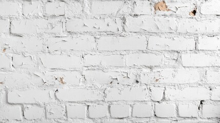 Fototapeta premium Light colored worn brick wall texture with peeling paint providing ample empty space for text placement and design backgrounds.