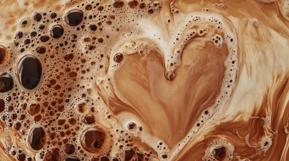Aufkleber Heart Shaped Coffee Foam Art with Creamy Swirls and Empty Space for Custom Text or Branding Use