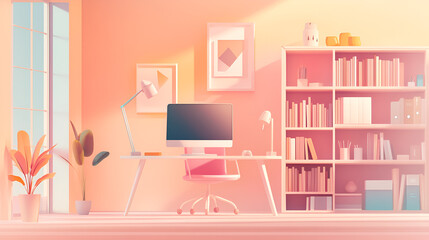 Contemporary Home Office Design with Bookshelves,
Modern Workspace with Light Decor and Bookshelves