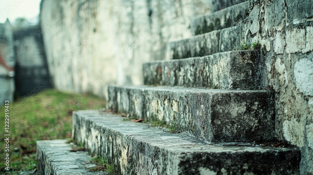 Poster fortress ramparts with weathered stone steps and surrounding grassy area ideal for adding personaliz