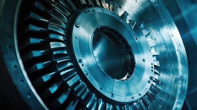 Industrial electric motor rotor and stator components with metallic texture and empty space for your text or advertisement needs