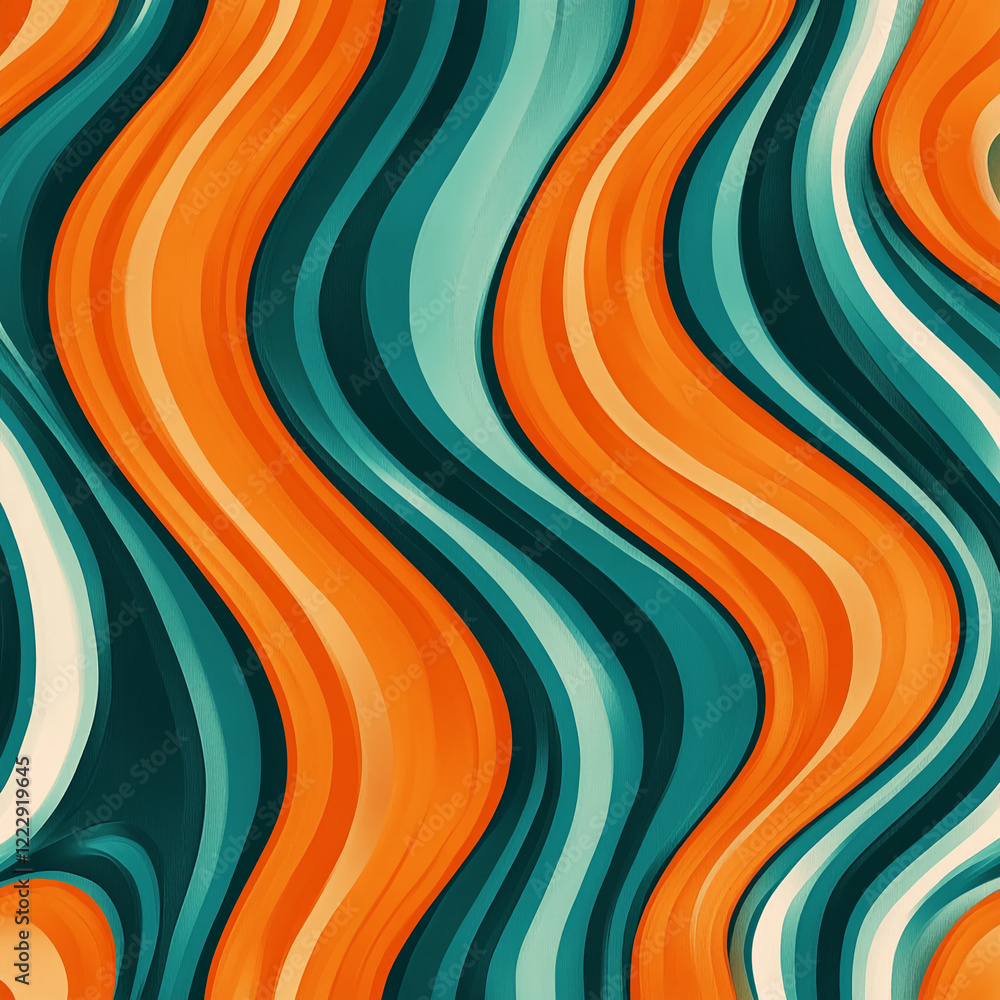 Aufkleber abstract orange and teal flowing waves in a modern and dynamic composition