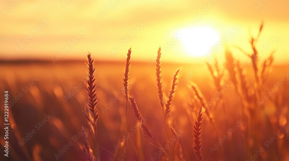 Aufkleber Close up of soybean plants illuminated by sunset showcasing warm colors and ample space for adding custom text or branding
