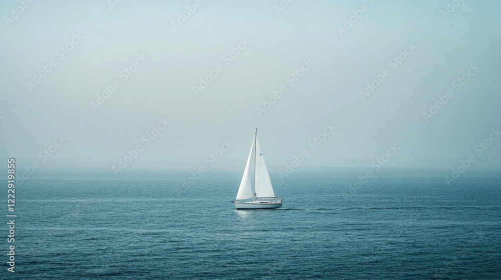 Poster white yacht sailing on tranquil ocean waters with soft hues and ample negative space ideal for overl