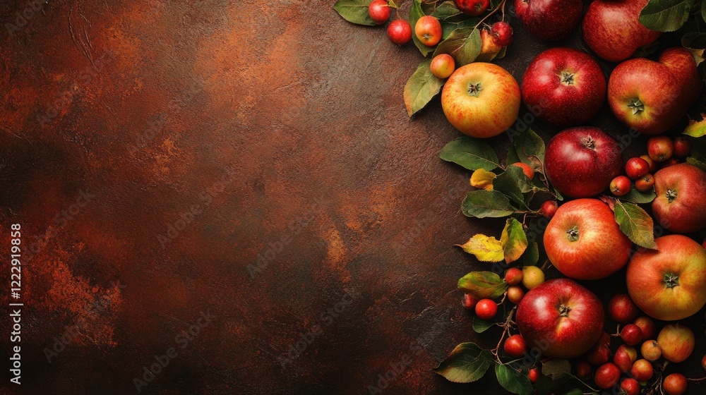 Poster harvested calvados apples assortment with vibrant autumn colors on a rustic background ideal for sea