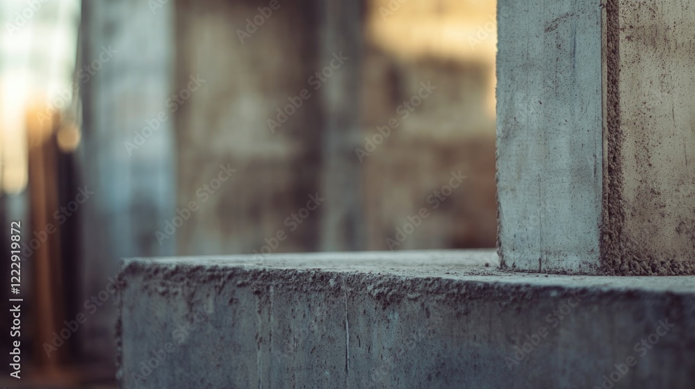Poster construction site detail showcasing concrete structure with blurred background and ample space for a