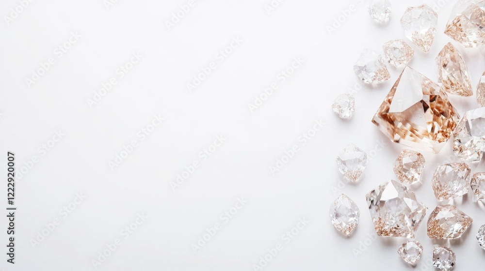 Poster precious diamonds and gemstones on a white background offering ample copy space for elegant text or 
