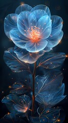 Digital technology blue and white transparent flowers abstract graphic poster background