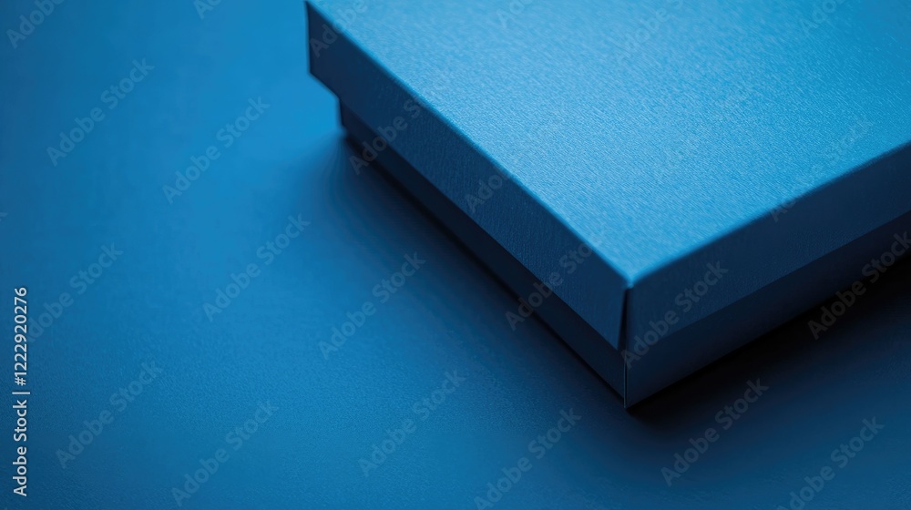 Poster Blue gift box on a smooth surface with ample blank space for custom text or branding in a stylish presentation setting