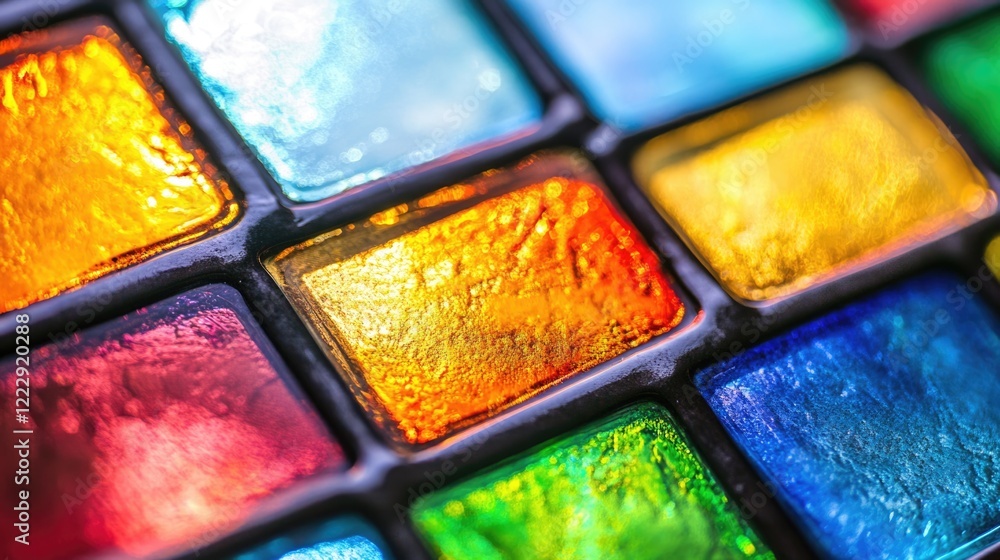 Fototapete Vibrant stained glass window close up showcasing colorful glass pieces with empty space for adding custom text or graphics