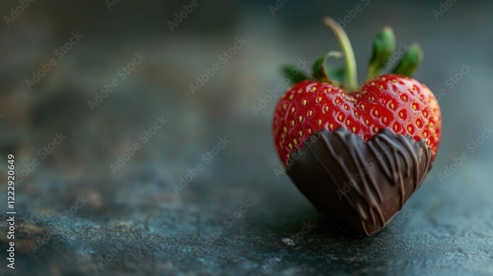 Aufkleber Heart Shaped Chocolate Covered Strawberry on Rustic Background with Space for Text or Graphics