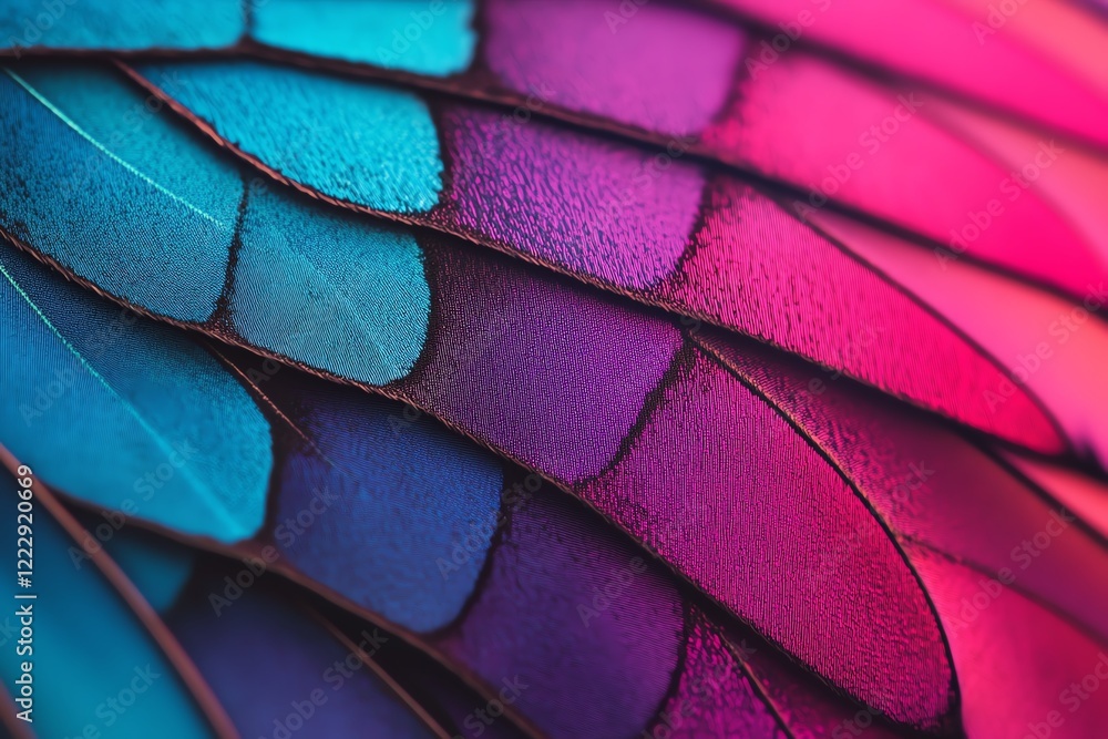 Poster close-up of vibrant feather textures showcasing vivid colors and intricate patterns.