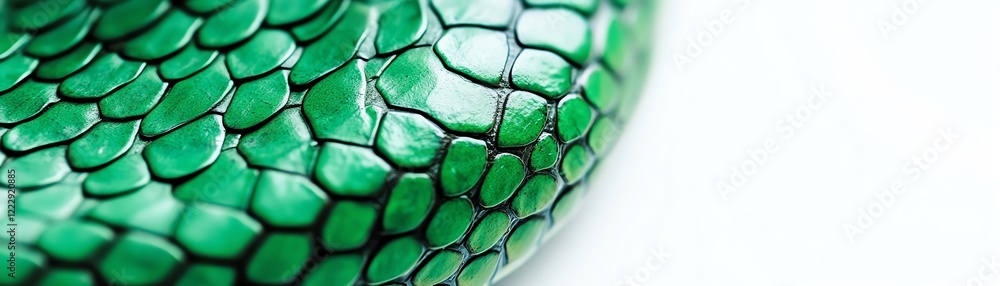 Poster close-up of vibrant green snake scales showcasing intricate textures and patterns.