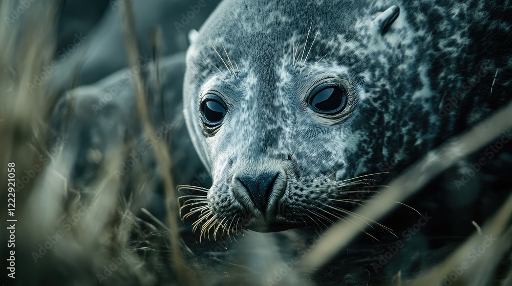 Poster gray seal portrait in natural habitat with space for text ideal for nature-themed designs and wildli