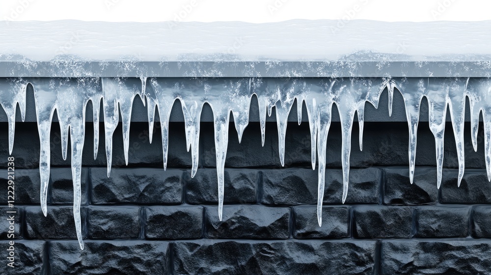 Aufkleber icicles hanging from a roof edge with a contrasting dark wall providing ample empty space for text o