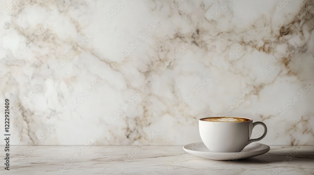 Aufkleber elegant coffee cup on marble surface with ample space for text in high quality mockup ideal for bran