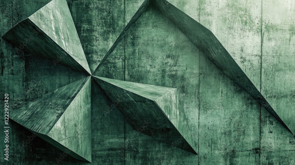 Aufkleber abstract green concrete pyramid wall with geometric shapes creating a textured background and ample 