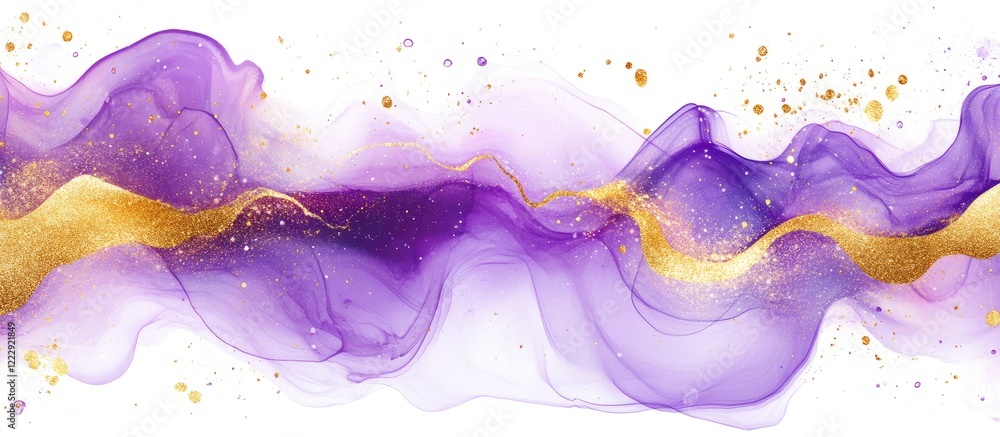 Poster abstract violet purple and gold marble art background with flowing waves and bubbles ideal for desig