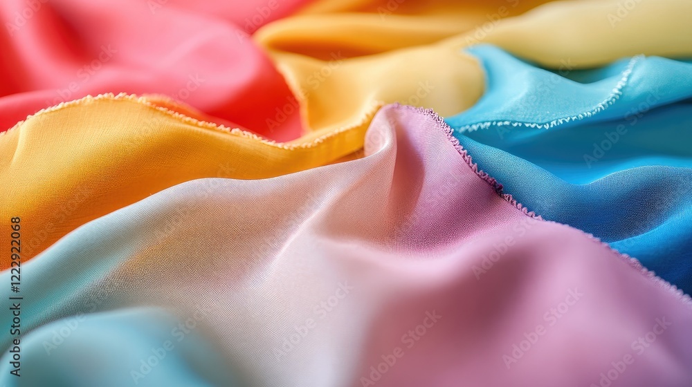 Poster vibrant fabric samples in soft textures showcasing a spectrum of colors with space for creative desi