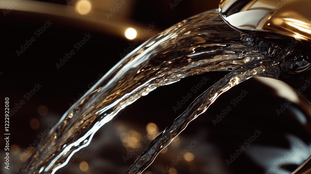Poster Close up of a polished metal faucet with clear running water and ample empty space for text or branding purposes