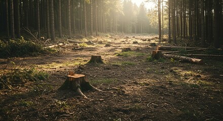 Obraz premium cutting down trees in the forest