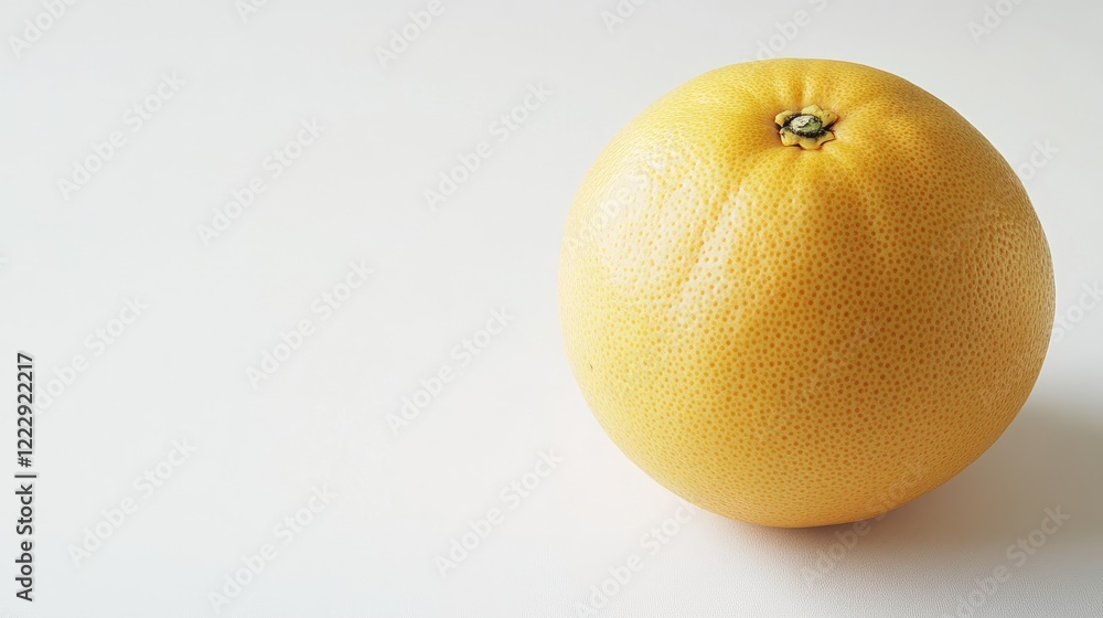 Poster Close up of a ripe grapefruit on a clean white background with ample empty space for text or promotional content