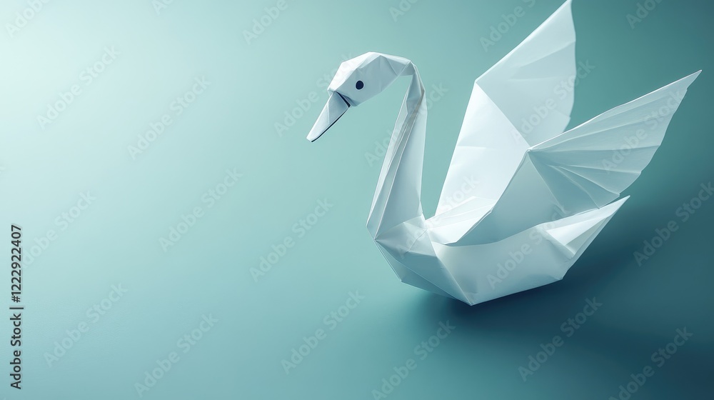 Poster Elegant origami swan on a serene background with ample copy space for creative text or design captions