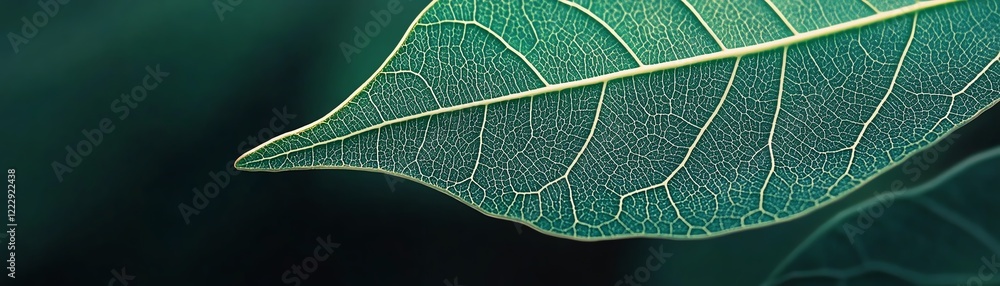 Poster close-up view of a green leaf highlighting intricate texture and patterns.