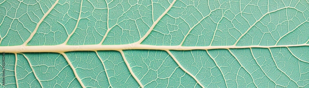 Poster close-up view of a leaf showcasing intricate vein structures against a teal background.