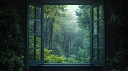 Forest window view scenery nature landscape green tree view window decor wallpaper