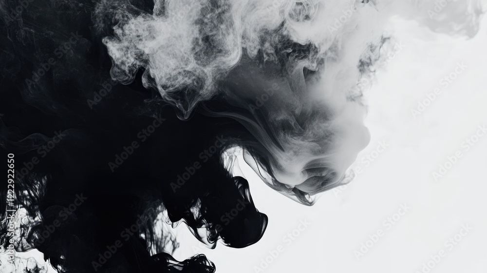 Poster elegant black and white close up of swirling smoke with ample empty space for textual overlay or cre