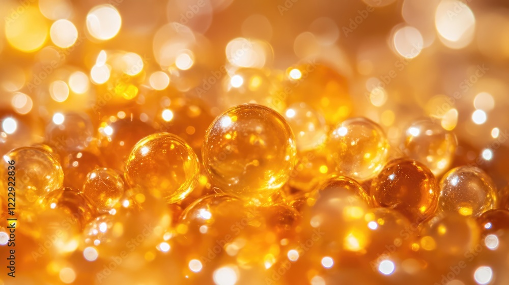 Poster Shimmering gel beads with light refractions creating a dazzling background and ample space for text or branding purposes.