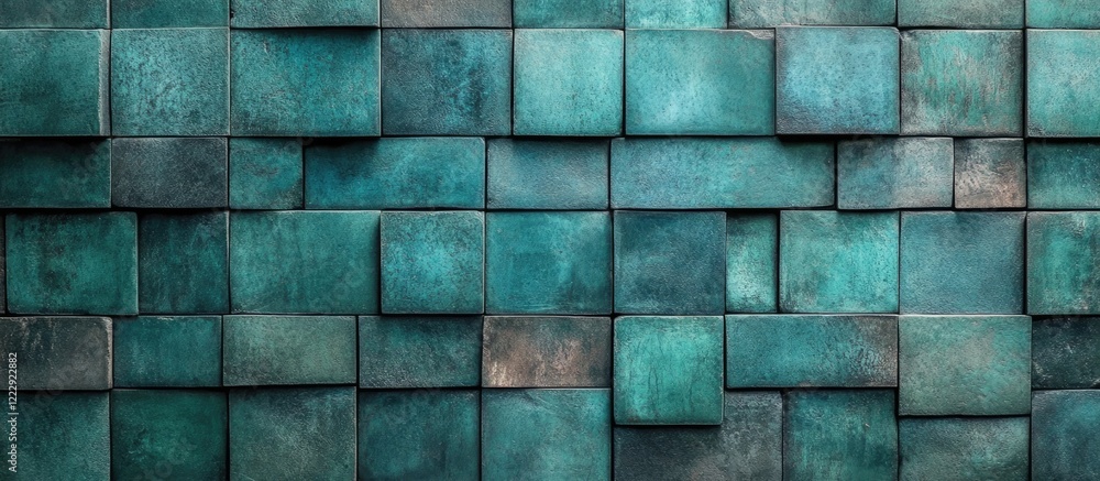 Aufkleber abstract green textured wall tiles with square cubes and concrete design ideal for backgrounds or co