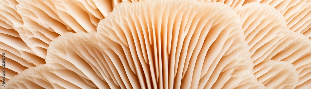 Aufkleber close-up view of delicate mushroom gills showcasing intricate textures and patterns.