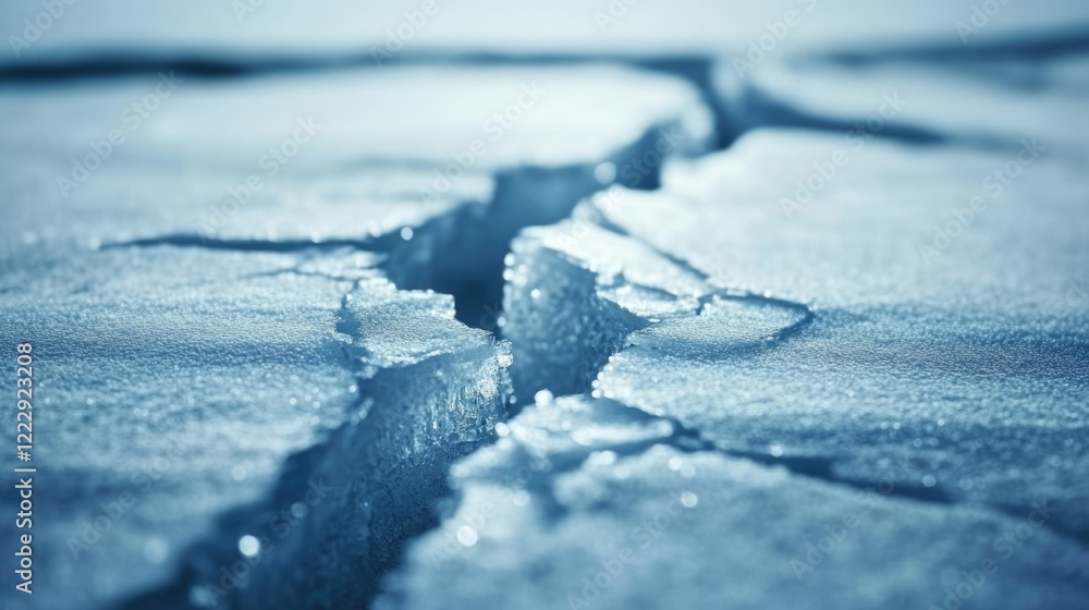 Aufkleber Close up of intricate ice cracks on a frozen lake showcasing natural patterns with ample space for overlaying text or graphics