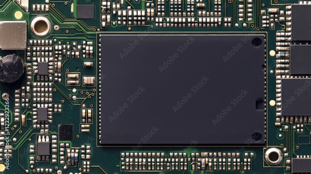 Poster Close up view of a circuit board featuring ample copy space for text and graphics in a technology and design context