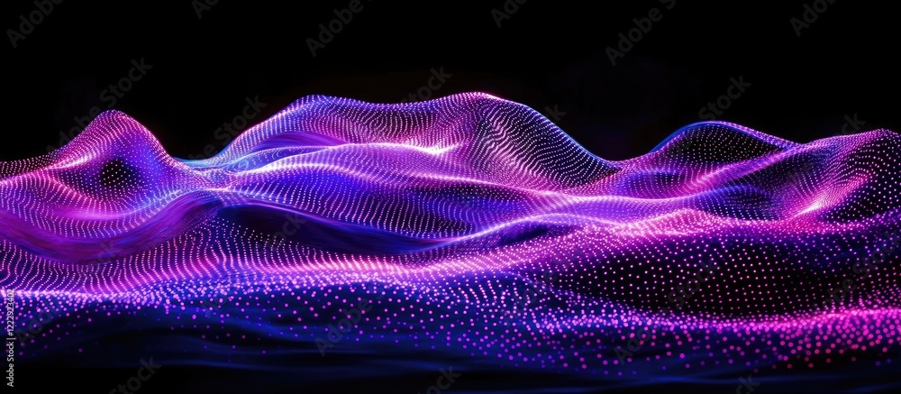 Poster vibrant abstract wave of pink and purple light dots on a dark background creating a surreal fantasy 