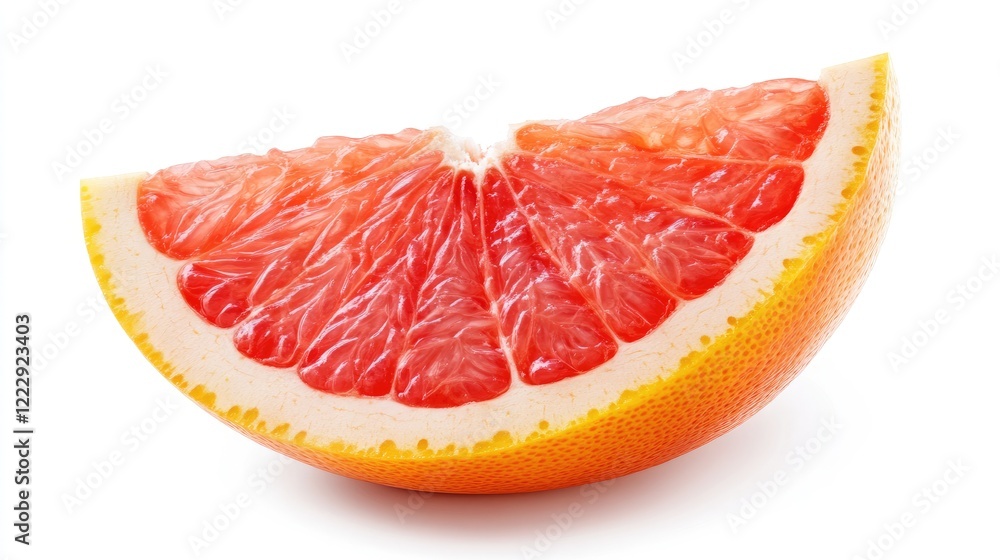 Poster close up of a fresh grapefruit segment showcasing vibrant red flesh on a clean white background idea