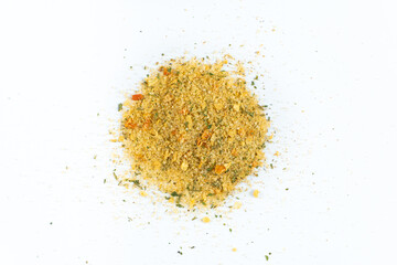 Natural seasoning with flavor enhancer, dried vegetables and salt