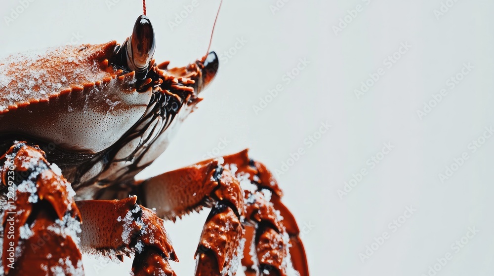 Poster Close up of a fresh river crab showcasing intricate details with space for text on a neutral background for culinary or seafood themes