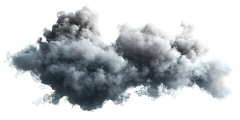 Dark and Gray Smoke Cloud Against White Background, Atmospheric Textures for Creative Projects, Abstract Visual Element in Various Design Applications