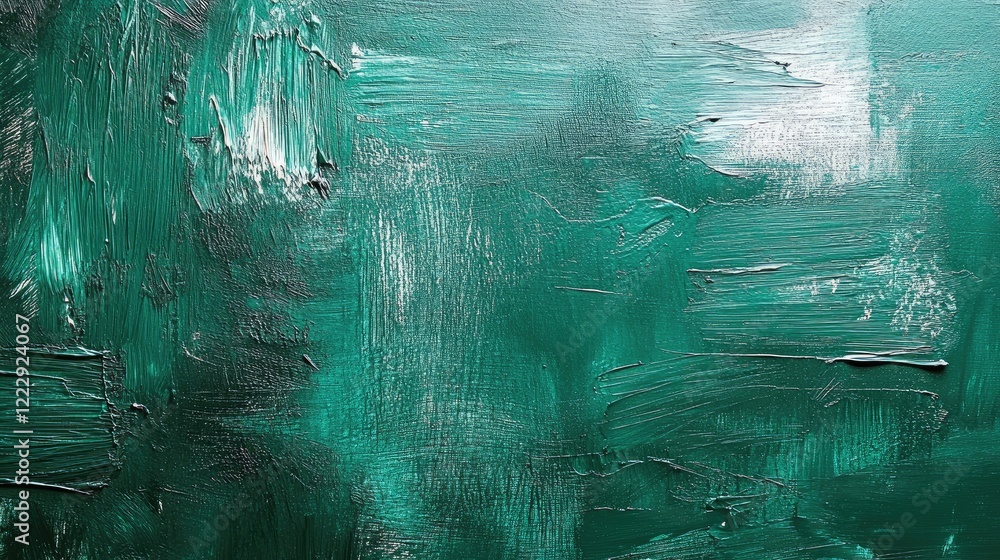 Poster Textured green blackboard surface with brush strokes and ample empty space for copy or messaging in a creative context