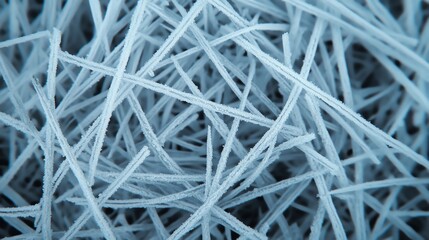 Close-up view of thin, translucent fibers intertwined in a chaotic pattern.