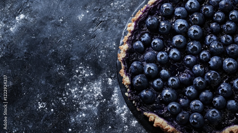 Poster classic blueberry cobbler close up with rich textures and empty space for personalization on a dark 