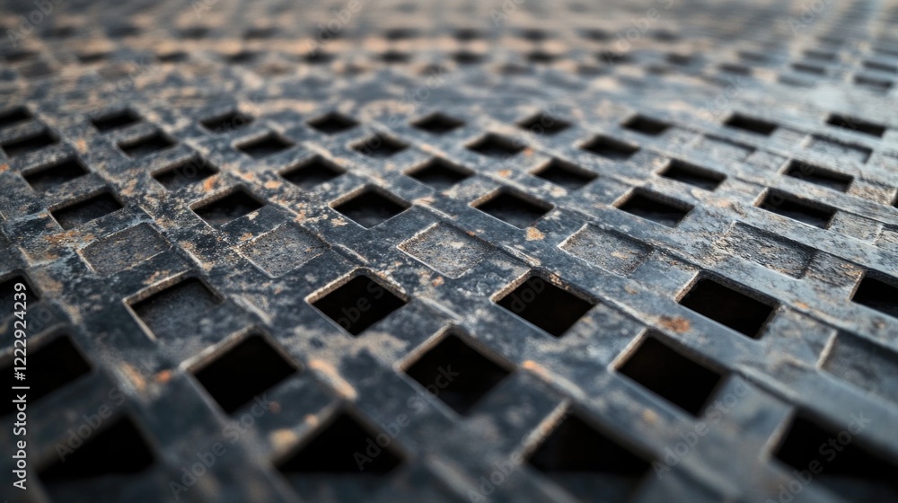 Poster close up of a textured steel grate floor with empty space for text or design elements suitable for i