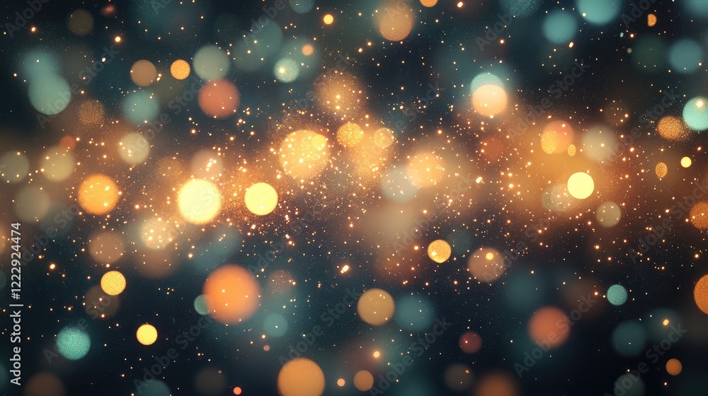 Poster colorful bokeh and sparkling particles creating a magical night sky ambiance with soft tones and a c